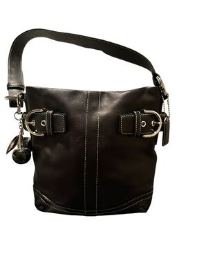 Vintage Coach Soho Black Leather Slim Duffle Shoulder Bag 1453 Buckle Y2K Mint